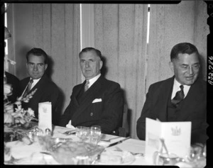Mr R M Nixon, the Rt Hon S G Holland, and Mr R M Scotten at a luncheon - Photograph taken by E Woollett