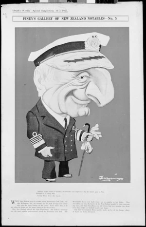 Finey, George Edmond, 1895-1987 :Finey's gallery of New Zealand notables. No. 5. Lord Jellicoe. [Sydney] Smith's weekly, 16 June, 1925