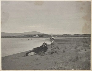 Harold Hislop with friend at Waikanae River mouth