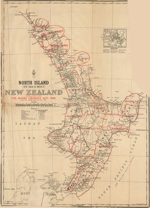 North Island (Te Ika-A-Maui) New Zealand showing districts under the Maori Councils Act, 1900, and the Public Health Act, 1920 / drawn by W.G. Harding.