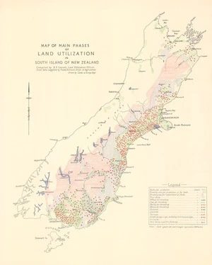 Map of main phases of land utilization in South Island of New Zealand / compiled by R.P. Connell, Land Utilization Officer, from data supplied by Fields Division, Dept. of Agriculture ; drawn by Lands & Survey Dept.