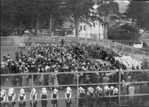 Presentation in front of crowd, Marsden School, Wellington