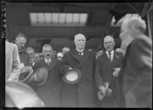 Prime Minister William Massey and Mayor Mr W. Murdoch at the Mangahao Hydro Power Station