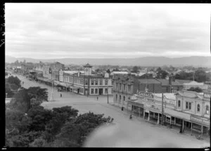 Commercial buildings beyond The Square, including Occidental Hotel, Palmerston North