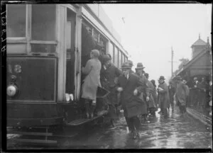 People boarding tram, Wellington