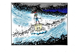 Uncle Sam adrift in a stormy sea