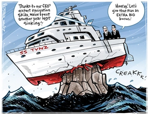 The SS TVNZ ship wrecked on a rock while the Board celebrates not sinking by giving the CEO a pay rise