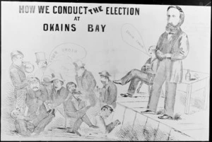[Artist unknown] :How we conduct the election at Okains Bay. [ca 1900?]