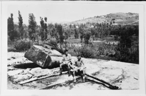 Hitler Line Panther turret emplacement and New Zealand World War 2 soldiers, Italy