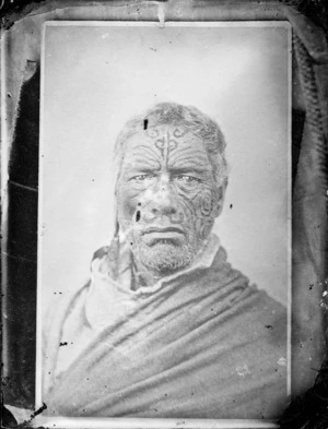 Unidentified Maori man with moko