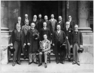 Group including Richard John Seddon, possibly at the 1897 Colonial Conference, in London, England