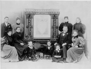 Members of the Seddon family with items presented to Richard Seddon