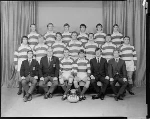 Taita Rugby Football Club, 1971 senior 3rd rugby union team, with cup, Wellington