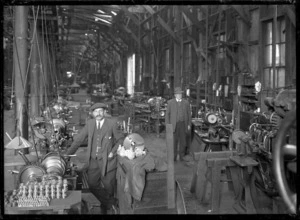 Interior of the machine shop at the Petone Railway Workshops, 1924