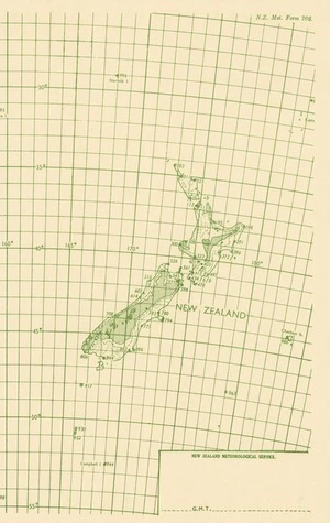 New Zealand Meteorological Service map of New Zealand from 25°S to 55°S.
