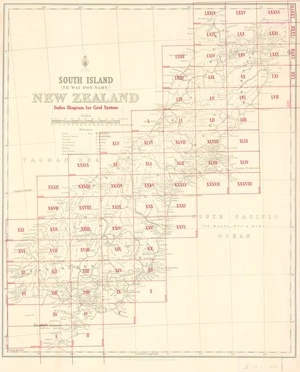 Index diagram for grid system. South Island (Te Wai-Pounamu), New Zealand / drawn by W.G. Harding.