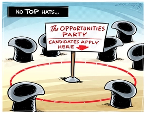 No TOP hats. The Opportunities Party. Candidates apply here