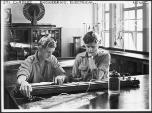 Boys during a senior electricity class at Wellington College