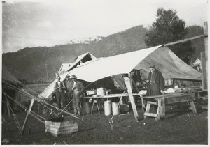 Men at a makeshift shelter after the Murchison earthquake - Photograph taken by Hamilton Fellowes Baird
