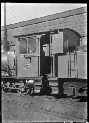 Steam locomotive "J" 118 at the Petone Railway Workshops. The side of the cab. 1924