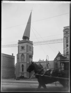 St Paul's Church [Presbyterian?], during its demolition, Wanganui