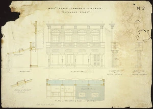 [Beatson, William], 1808?-1870 :Messrs Black Campbell & Black, Trafalgar Street. No. 2. Elevation [and] plan of balcony & roof of verandah. [1867].