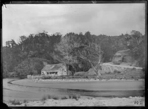 House beside Otanerua Creek, Orewa, Rodney District, including native trees, road and dunes