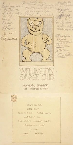 Paterson, Alan Stuart, 1902-1968 :Wellington Savage Club annual dinner, 22 November 1950. [Menu].