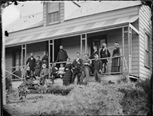 Unidentified group, on a verandah, Wanganui