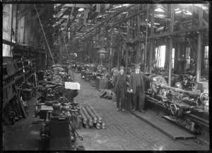 Interior of the machine shop at the Petone Railway Workshops, 1924