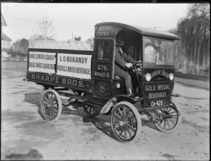 Electric truck used by Sharpe Brothers, beverage merchants, Christchurch