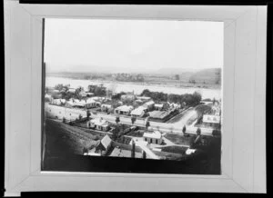 View from Rutland Stockade, Whanganui, of houses and river