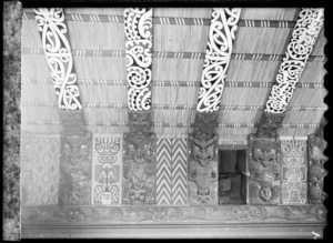 Creator unknown :Photograph of Whitireia meeting house interior at Whangara, near Gisborne