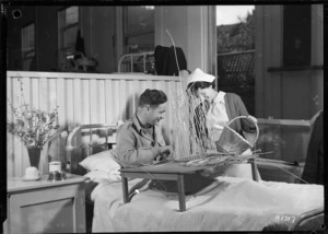 Patient weaving a basket during an occupational therapy class at Wellington Hospital