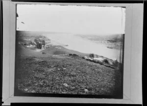 View from Durie Hill, Whanganui, looking down the river to Putiki on the left and the gasworks on the right