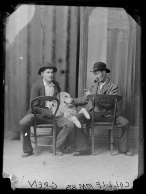 Mr Gren and Mr Collie, seated with a dog
