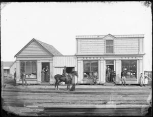 General store, showing display windows and customers
