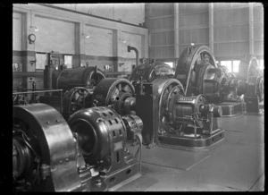 Interior view of the hydroelectric power station at Otira, showing the generators, 1926