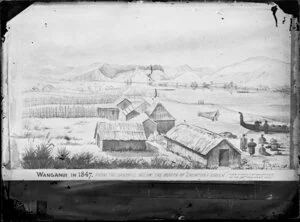 Wanganui in 1847, from the sandhill below the mouth of Churton's Creek, from a sketch by A G F Allen, officer of the 58th Regiment, Foot