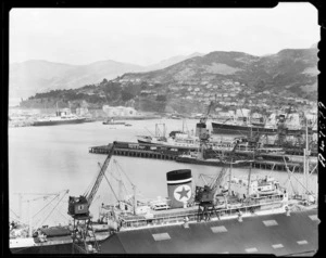 Ships berthed at Lyttelton wharves - Photograph taken by B Clark