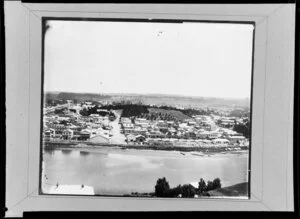 View from Durie Hill, Wanganui, looking across the river to the township and Queens Park