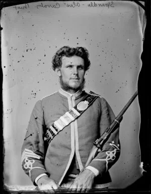 Mr Spurdle of the Alexandra Cavalry, in uniform, with rifle