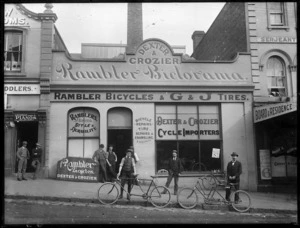 Outside the premises of the bicycle shop of Dexter and Crozier, Auckland