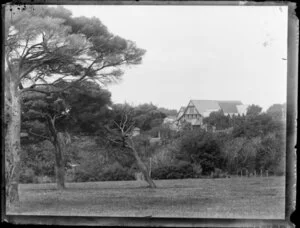 View through trees of St Mary's Church, Parnell, Auckland