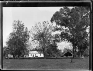 Schoolhouse and wharenui, Te Arai, possibly Gisborne District