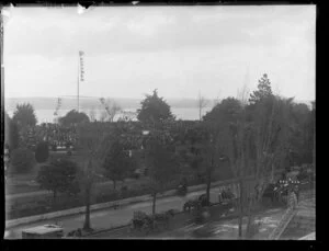 View of Albert Park, Auckland, including horse-drawn carriages