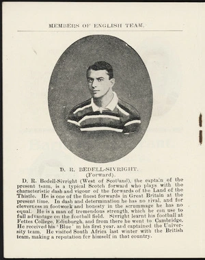 Members of the English team. D R Bedell-Sivright (Forward). [1904]