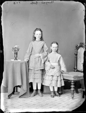 Two girls from the Burgess family, aged 5 and 9 - Photograph taken by Thompson & Daley of Wanganui