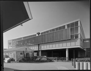 The Farmers Co-Operative Organisation Society of NZ Ltd, yard and shed at rear of building, New Plymouth