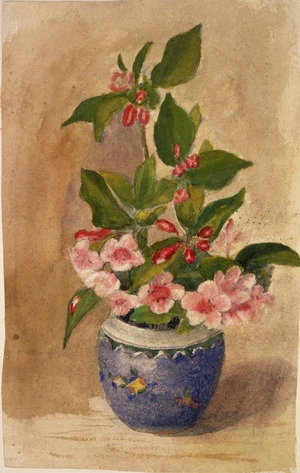 [Hodgkins, Isabel Jane] 1867-1950 :[Flowers in a blue vase. ca 1890]